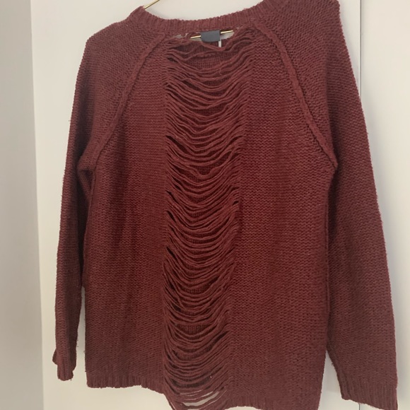 Burgundy Distressed Oversized Knit Sweater - Picture 7 of 11